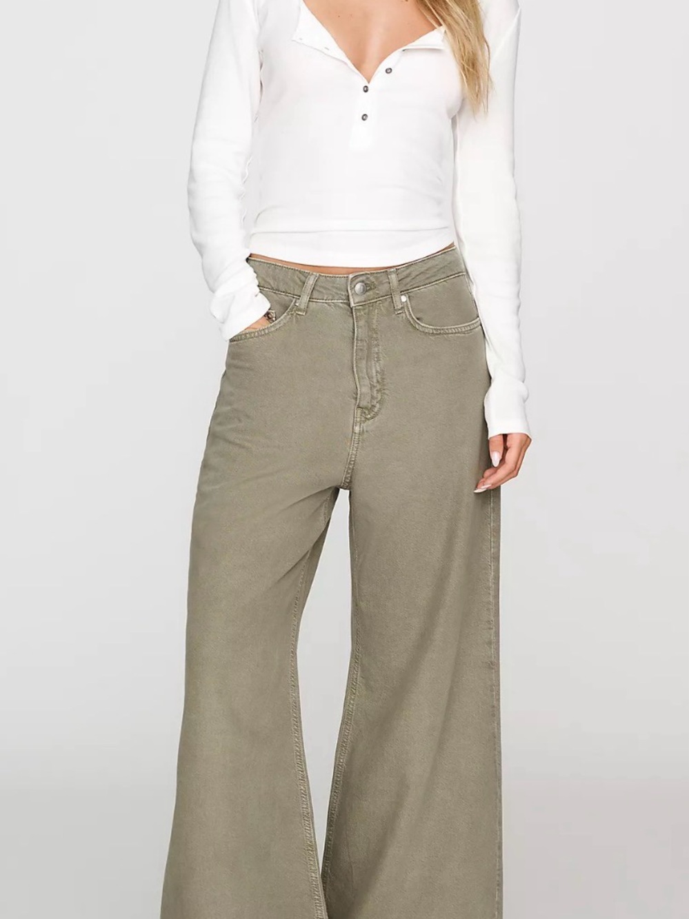 Pilcro High-Waist Wide Leg Pants in Sage Green